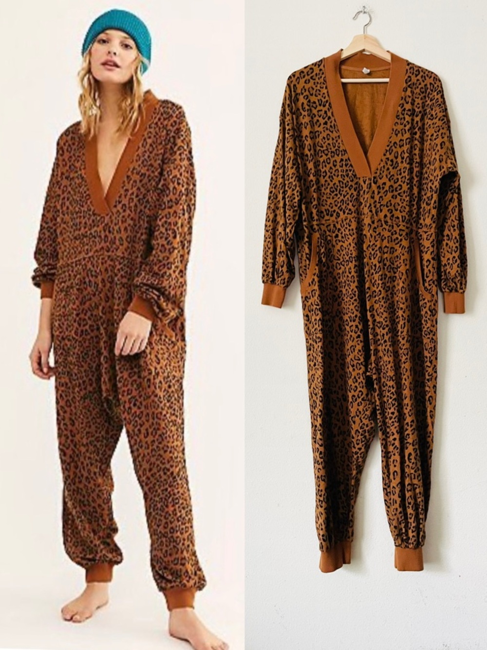 Free People Intimately MEDIUM Just Because leopard animal print jumpsuit